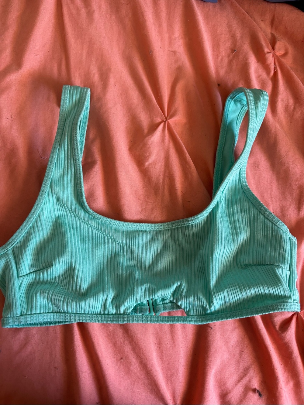 No Boundaries Ribbed Scoop Bikini Top in Aqua
